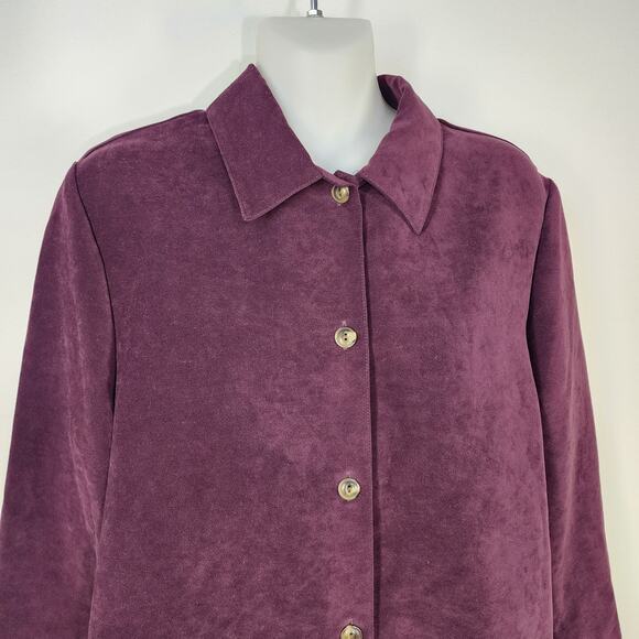 Sag Harbor Bice Shacket Shirt Jacket Sz 10 Faux Suede Collared Button Vtg Eyelet - Picture 3 of 11